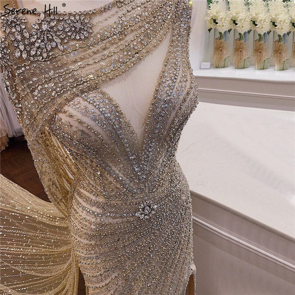 Luxus Champagner Sexy Split Abendkleider 2024 Diamant Sleeveless Meerjungfrau Formale Kleid Ruhigen Hill LA70301