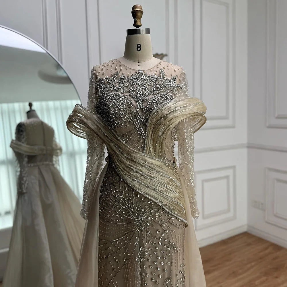 Nude Luxury Beaded Mermaid Evening Gown with Cape Sleeves LA72811A main image 1