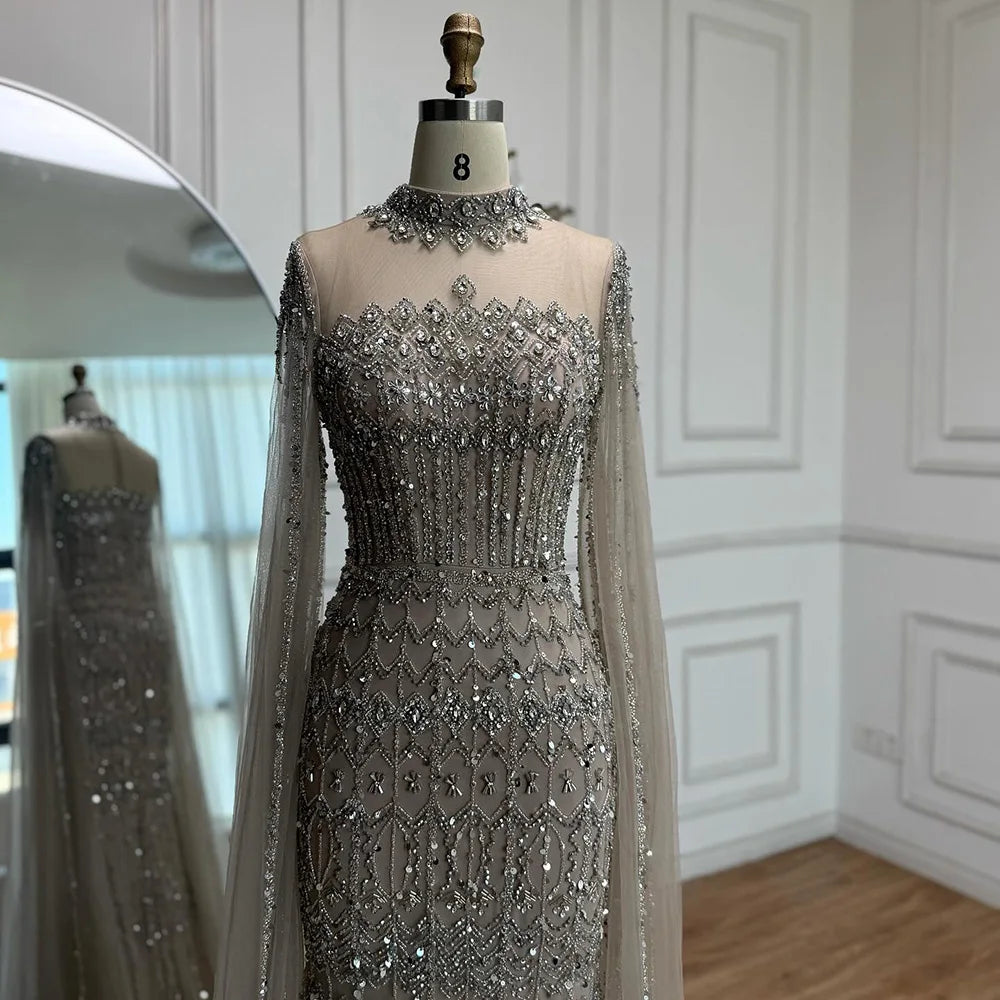 Luxury Saudi Arabic Nude Beaded High Split Evening Dress LA73436 main image 1