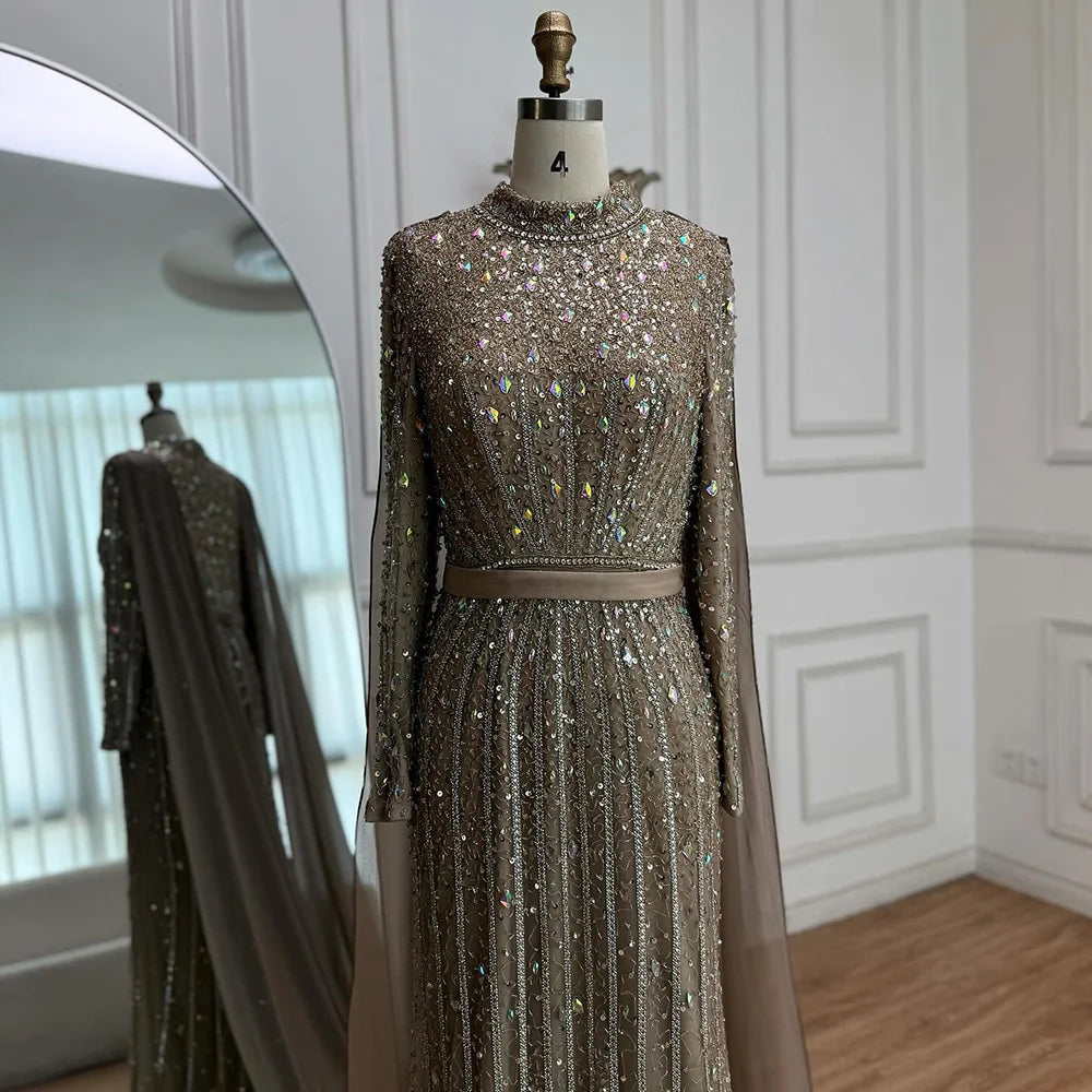 Luxury Caramel Evening Dress with Sleeves Cape 2025 LA72966 main image 0