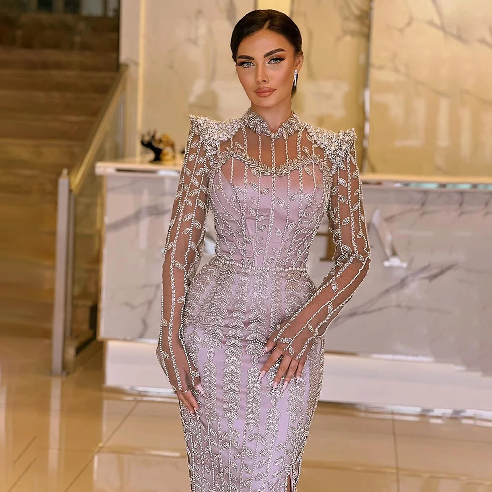 Pink Luxury High Split Evening Dresses Gowns 2025 Beaded Elegant Meramid For Women Party LA71371