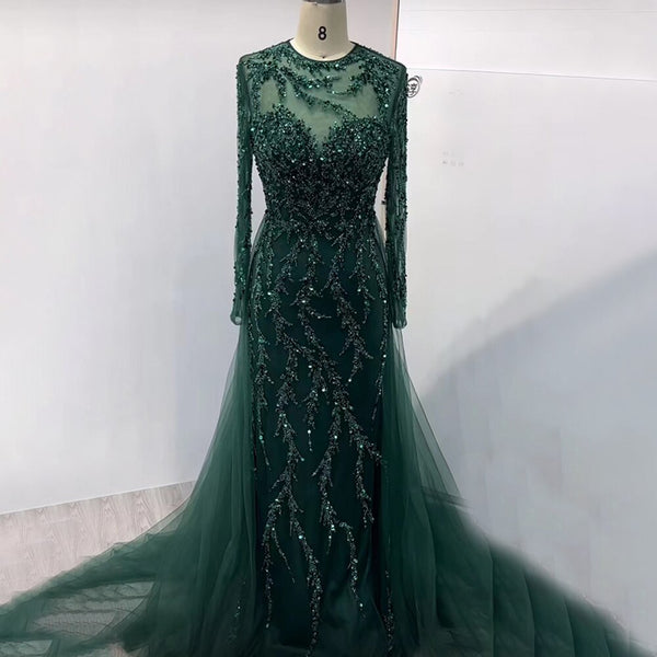 Serene Hill Muslim Green Elegant Mermaid Lace Beaded Luxury Long Evening Dresses Gowns For Women Wedding Party 2023 LA71653L