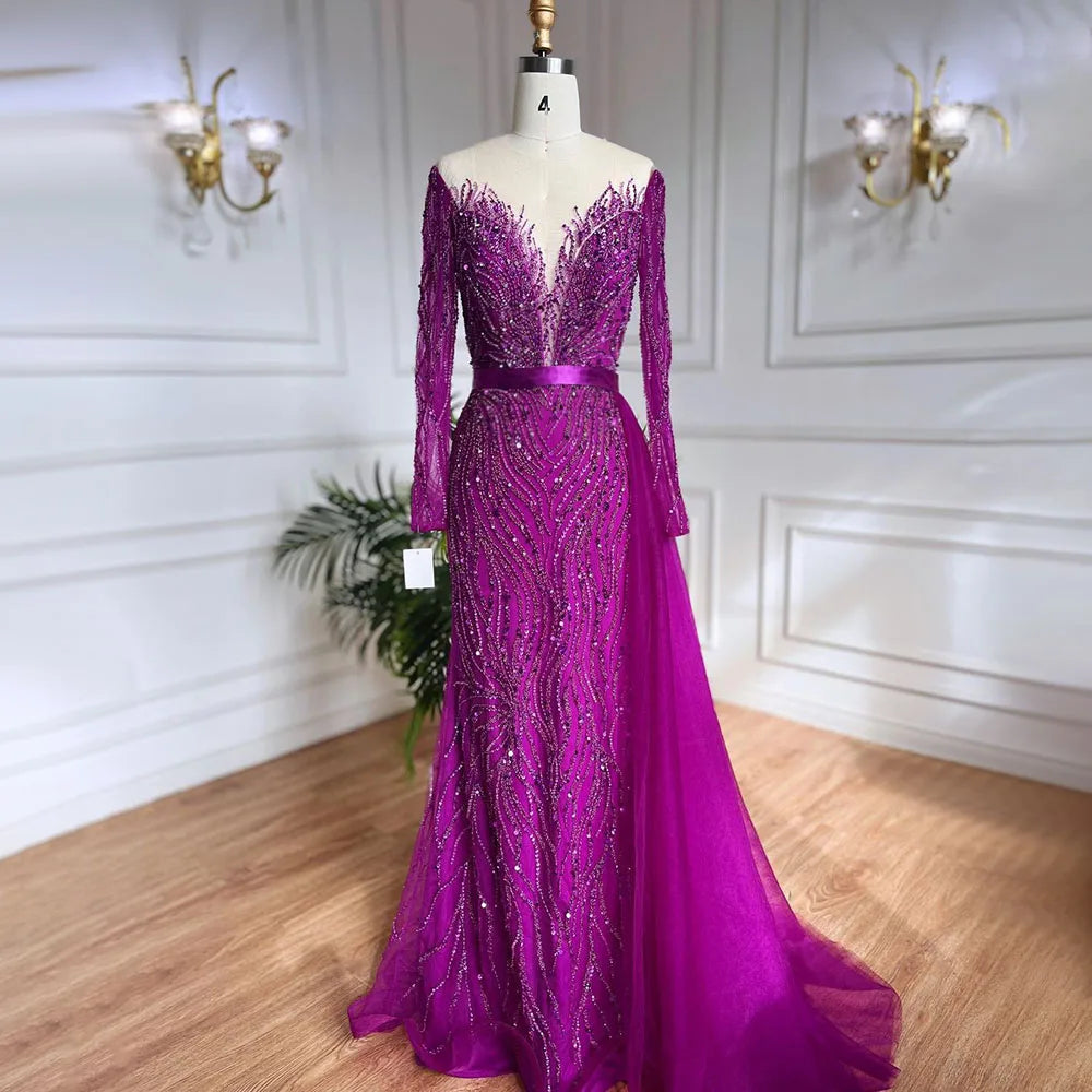 Muslim Purple A Line Lace Beaded Arabic Luxury Evening Dresses Gowns 2025 For Women Wedding Party LA71930
