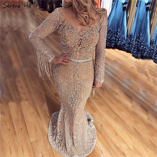 SERNE HILL Dubai  Luxury  Muslim Tassel Beading Long Evening Dresses Party Formal Gowns  For  Woman 2023 Plus Size LA60707