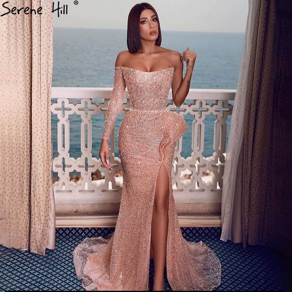 Serene Hill Pink Luxury High Split Evening Dresses Gowns 2025 Mermaid ...