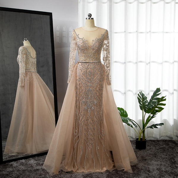 Nude Luxury Muslim Mermaid Evening Dresses Gowns 2025 Beaded Overskirt Elegant For Women Party Serene Hill LA71597