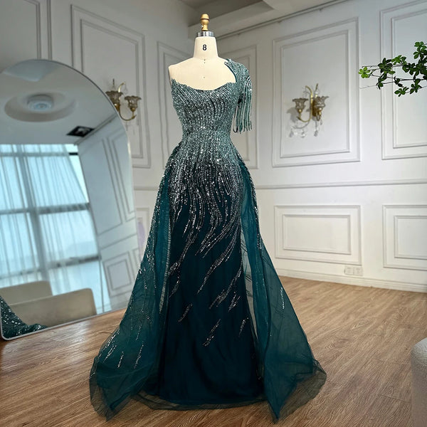 Luxury Green Evening Dress with Overskirt LA72979