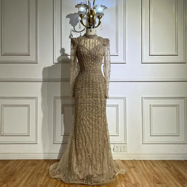 Luxury Muslim Caramel Mermaid Evening Dress  With Long Sleeve  LA72826A