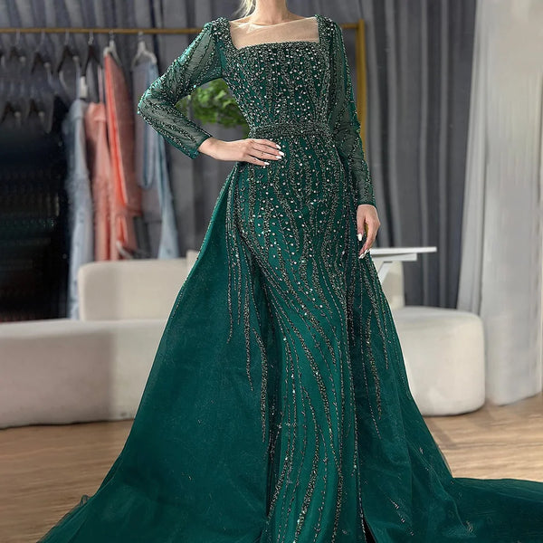Luxury Green Mermaid Evening Dress with Overskirt LA72710