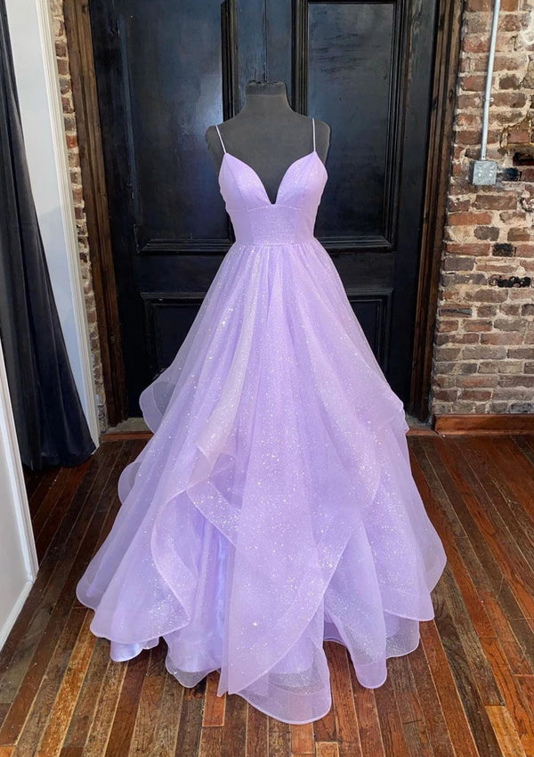 Serene Hill  Arabic Lilac Elegant Spaghetti Strap Backless A-Line Prom Dress for Women | Wedding Party LA72676