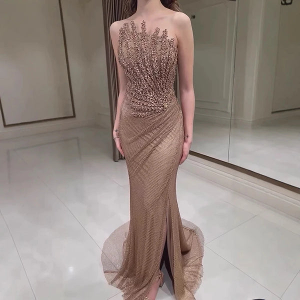 Luxury Caramel Mermaid Evening Dress Split LA72985