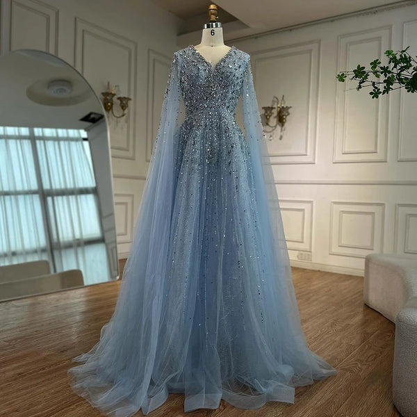 Luxury Blue Evening Dress with Cape  2025 LA72968