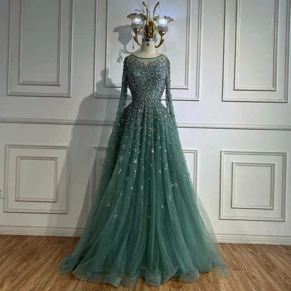 Luxury Beaded Evening Dress With Cape Sleeves  LA72965