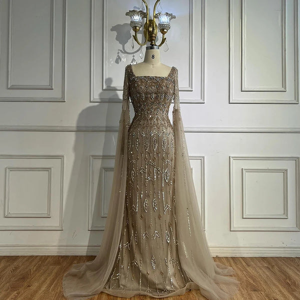 Luxury Caramel Evening Dress with Sleeves Cape 2025 LA72966