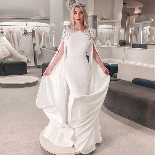 Luxury White Mermaid Evening Dress with Cape LA70934