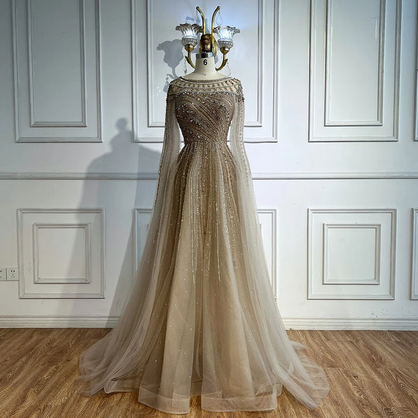 Luxury Caramel Beaded Evening Dress with Cape LA72994