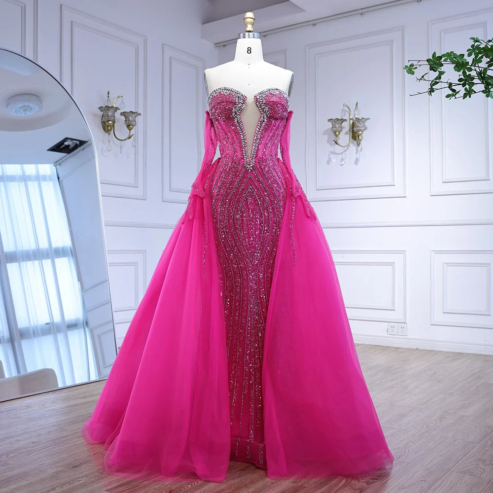 Elegant Blue Mermaid Evening Dresses with Overskirt Long Sleeves For Woman Wedding Party Gown