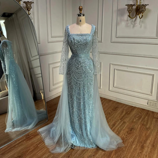 Blue Square Evening Dress  With  Long Sleeve  Plus Size LA72032N