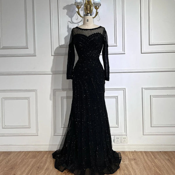 Luxury Dubai  Arabic Elegant Black Mermaid Luxury Dubai Purple Evening Gown with Dress for Women's Party LA72656