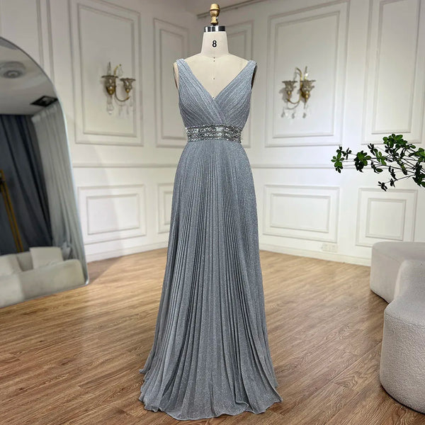 Serene Hill 2025 Arabic Gray Mermaid Spaghetti Strap Luxury Evening Gown with  for Women's Wedding Party LA72628