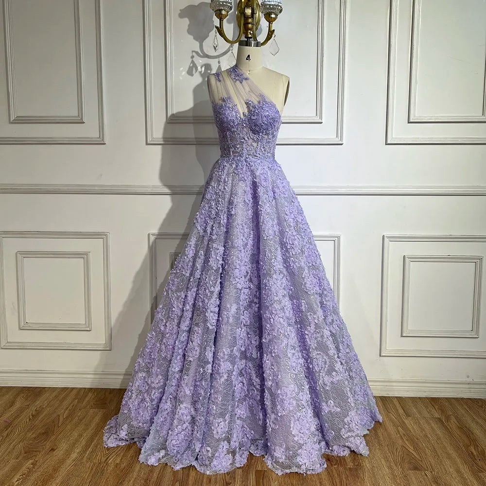 Serene Hill 2025 Arabic Lilac One-Shoulder A-Line Lace