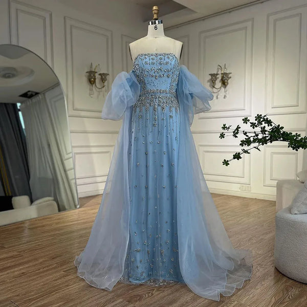 Luxury Beaded Tassel Black Evening Dress with Straps Cape LA72002