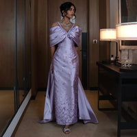 Serene Hill 2024 Dubai Arabic Purple Satin Elegant Long Cloak Evening Dress Luxury Beaded Party Gown for Women's Wedding LA72529