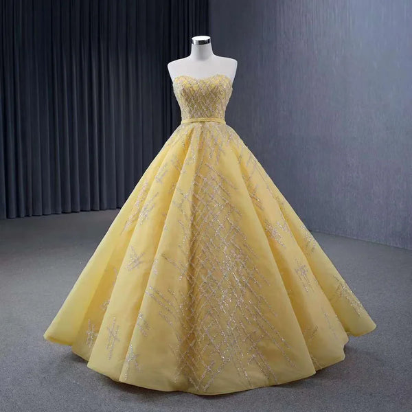 Serene Hill 2025 High End Custom Yellow Lace Beaded Luxury Bridal Dress Wedding Dress HM231017