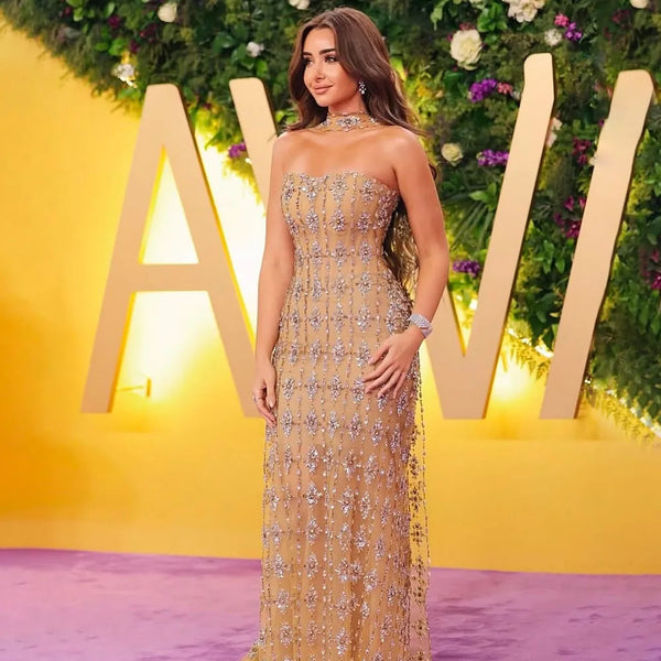 Luxury Nude Beaded A-Line  Evening Dress for Occasion Saudi LA72871