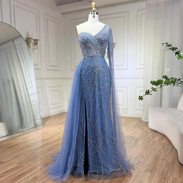 Serene Hill Arabian Blue Elegant Mermaid Evening Dress with Beaded Skirt - Luxury Ladies Wedding Party Dress 2025 LA72174