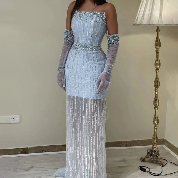 Serene Hill Arabic Blue Elegant Mermaid Sexy Beaded Party Dresses Gowns Formal Women Evening 2025 LA71950A
