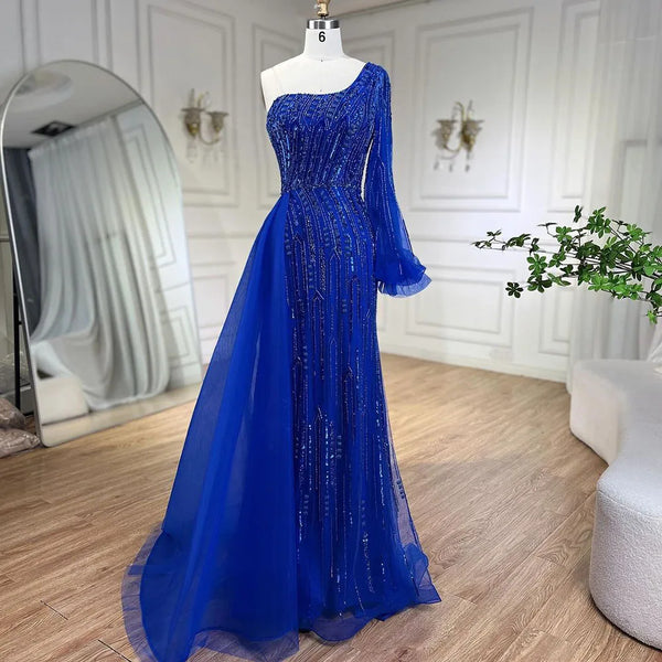 Serene Hill Arabic Blue Mermaid Evening Gown with Beaded Overskirt - Luxury Dresses for Woman's Wedding Party 2025 LA72226