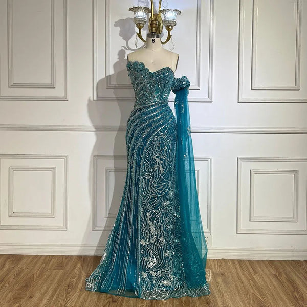 Luxury Beaded Scalloped Blue Evening Dress LA72600 2025