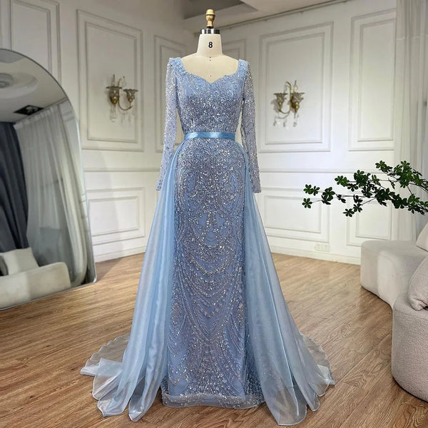 Serene Hill Arabic Blue Sweetheart Mermaid Evening Gown Beaded Overskirt - Luxury Dresses for Woman's Wedding Party 2025 LA72548
