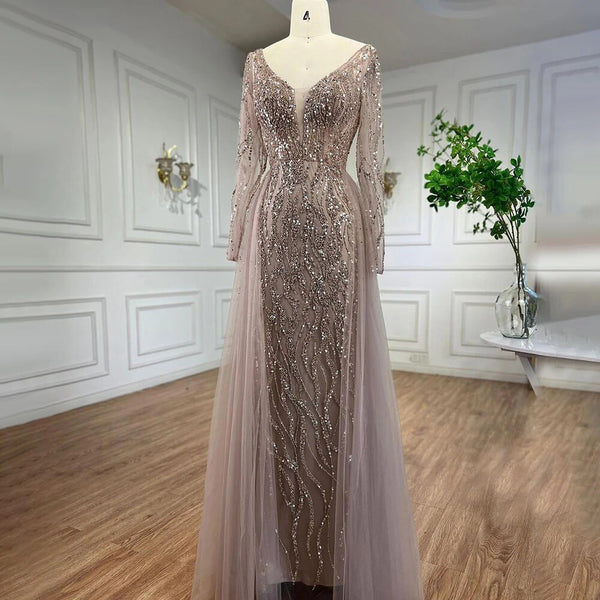Lilac Mermaid Evening Dresses Luxury Dubai Long Sleeves LA71629A