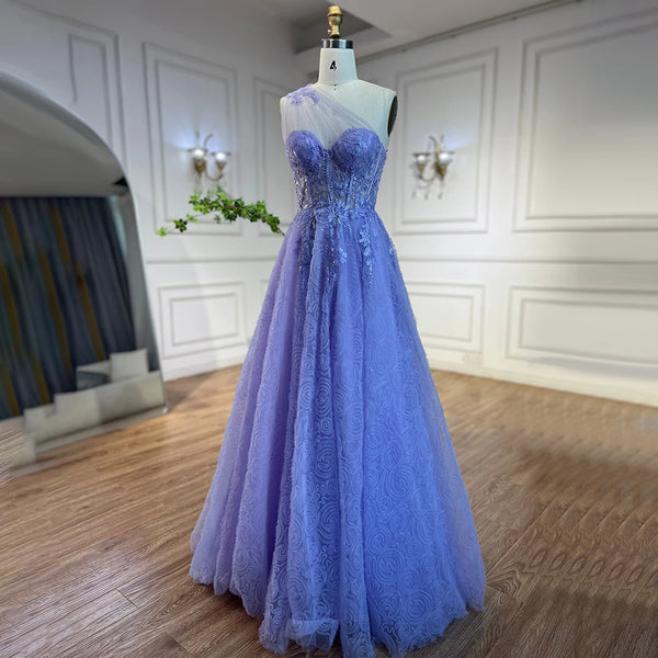 Luxury  Lilac One-Shoulder A-Line Lace Prom Dress for Women's Party 2025 LA72637