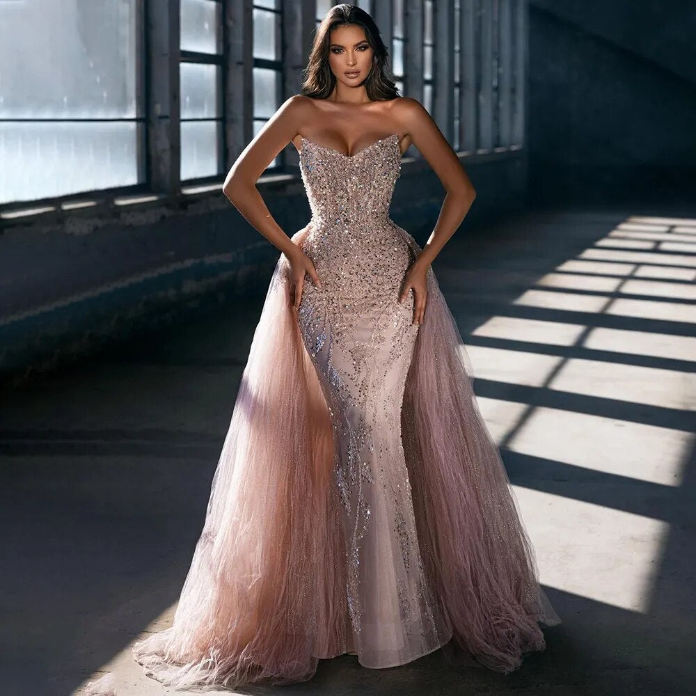 Serene Hill Arabic Pink Mermaid Sexy Beaded Dubai Luxury Evening Dress ...