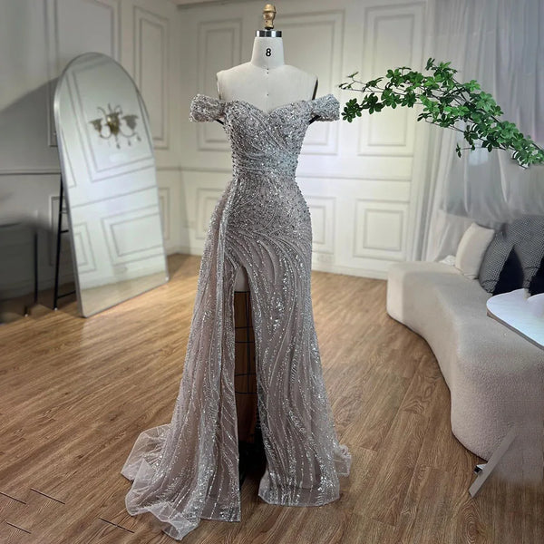 Luxury White Nude Mermaid Split Evening Dress LA72262