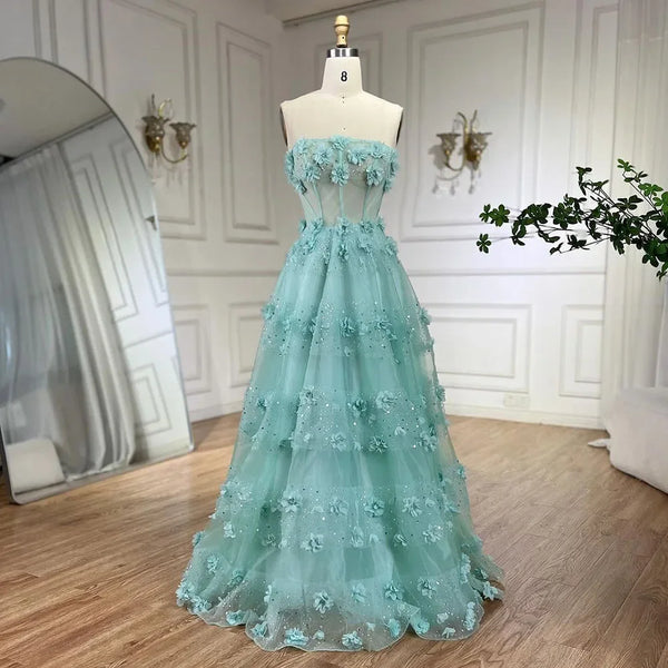 Serene Hill Arabic Turquoise Appliques Elegant A Line Long Evening Dresses Gowns for Women Wedding Party 2025 LA72445