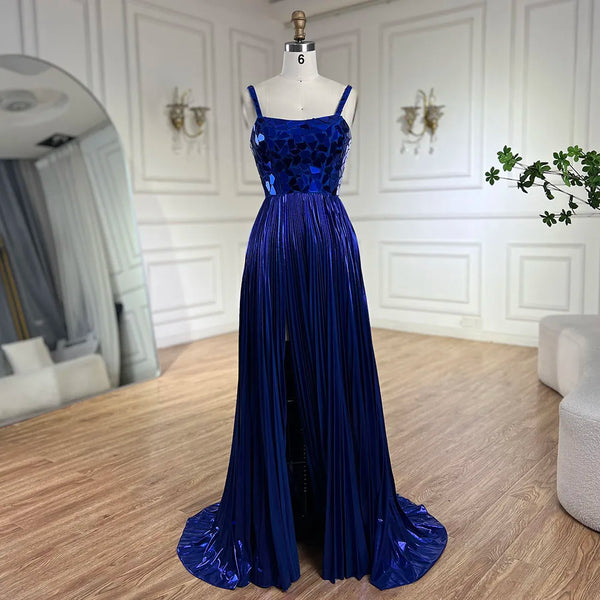 Serene Hill Blue Halter Straps Front Lace-Up Back Mermaid Beaded Sequined Evening Gown for Women | Wedding Party 2025 LA72612