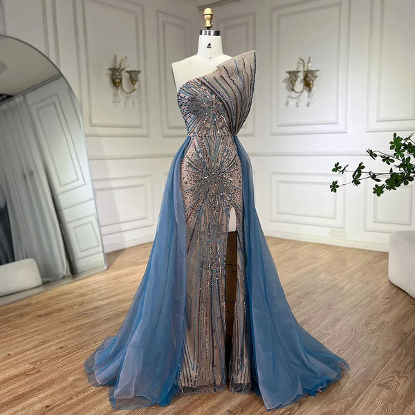 Serene Hill Blue High Split With Overskirt Mermaid Luxury Beaded Dubai Evening Dresses for Women Wedding Party 2025 LA71921A