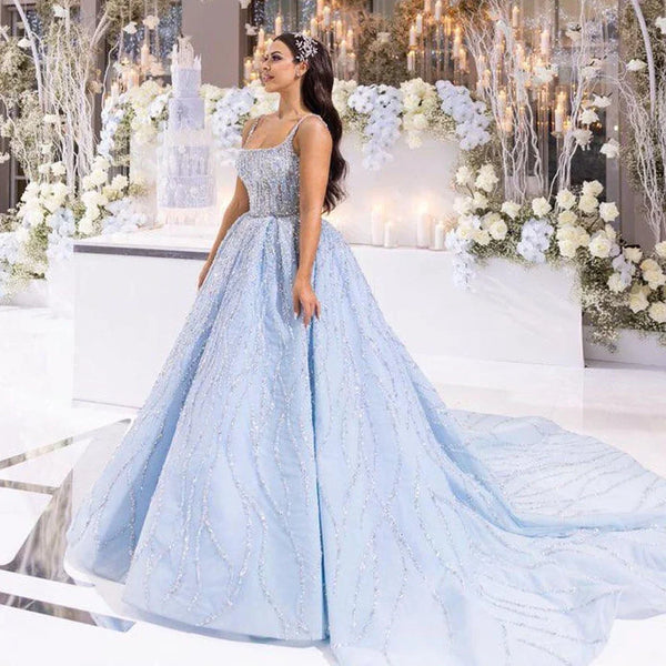 Serene Hill Blue Luxury High end Wedding Dresses 2025 Beaded Sleeveless Lace Up Bridal Dress HM67331 Custom Made