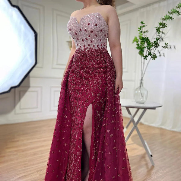 Serene Hill Blue Mermaid High Split With Skirt Sweetheart Beaded Party Dresses Formal Women Evening  LA71796