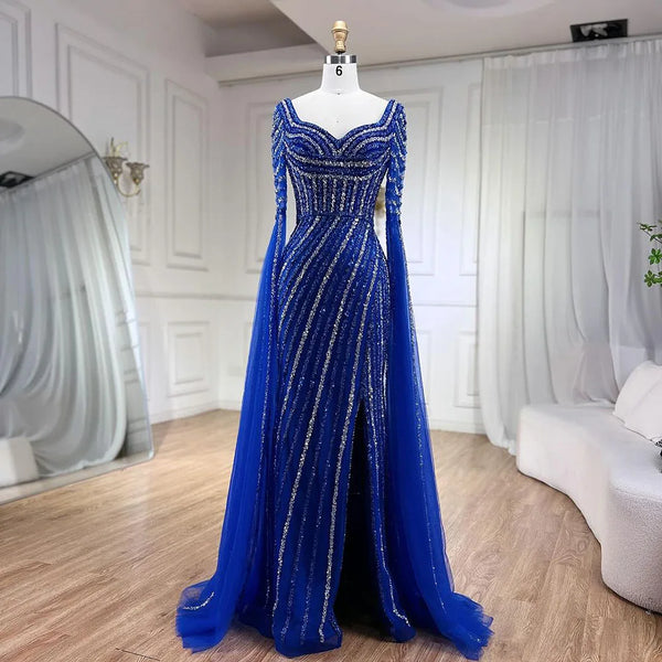 Serene Hill Blue Sweetheart Mermaid Evening Gown with Beaded Overskirt - Luxury Dresses for Woman's Wedding Party 2025 LA72314