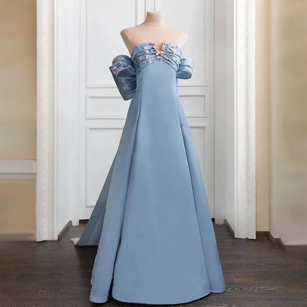Luxury Dubai   Arabic Blue Beaded A-Line Saudi Evening Gown for Formal Occasion LA72792