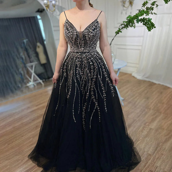 Luxury Dubai  Arabic Long A-Line  Spaghetti Strap Graduation School Party Gown Celebrity Prom Dresses LA71887