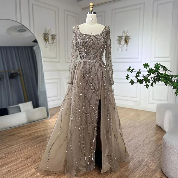 Luxury Beaded Dubai  Mermaid  Evening Dresses Gowns With Sleeves LA70765L
