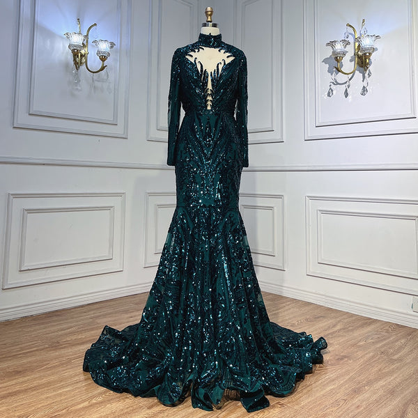 Serene Hill Green Long Prom Dresses 2025 Luxury Sequined  Sexy Mermaid Style Black Girl Prom Gala Party Gown LA72027