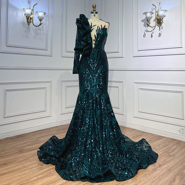 Serene Hill Green Long Prom Dresses 2025 Luxury Sequined  Sexy Mermaid Style Black Girl Prom Gala Party Gown LA72025