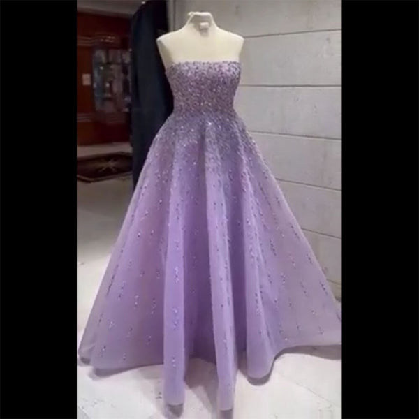 Serene Hill Lilac A Line Beaded Luxury Dubai Long Evening Dresses Gowns 2025  For Woman Wedding Party LA72119